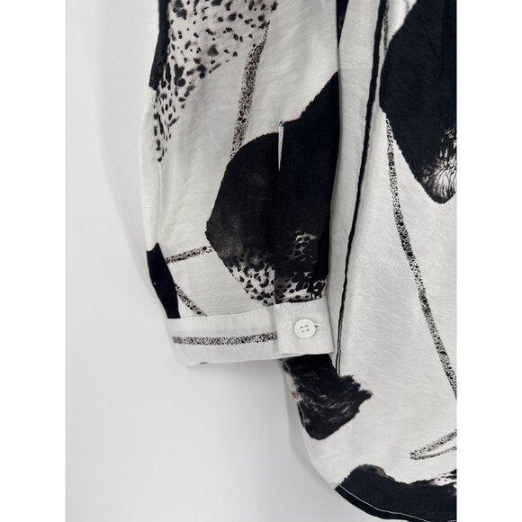 Alison Sheri Long Sleeve Button-Up Blouse S/P Black & White Abstract Print Polye - Picture 4 of 10